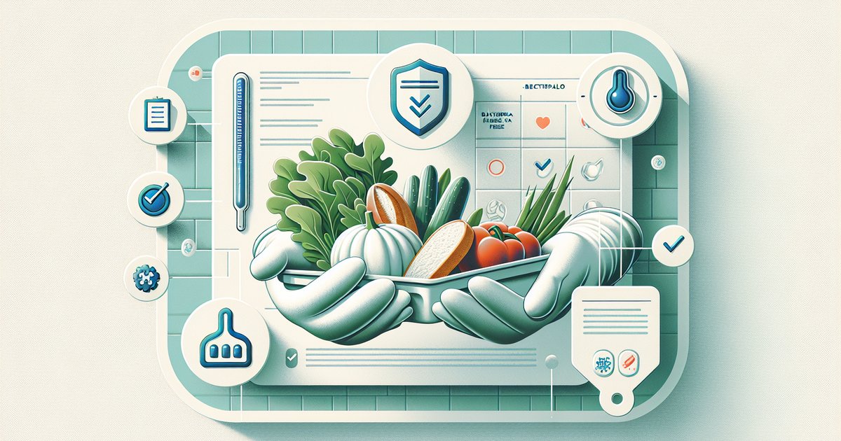 Guantes blancos con bandeja de alimentos y checklist para curso SEPE manipulador 2026