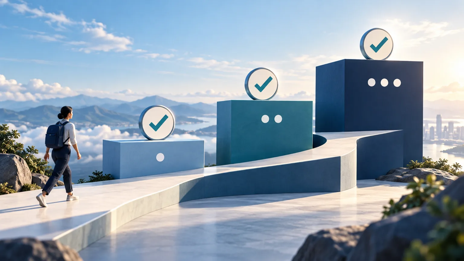 Tres etapas ascendentes que representan los niveles de certificados profesionales